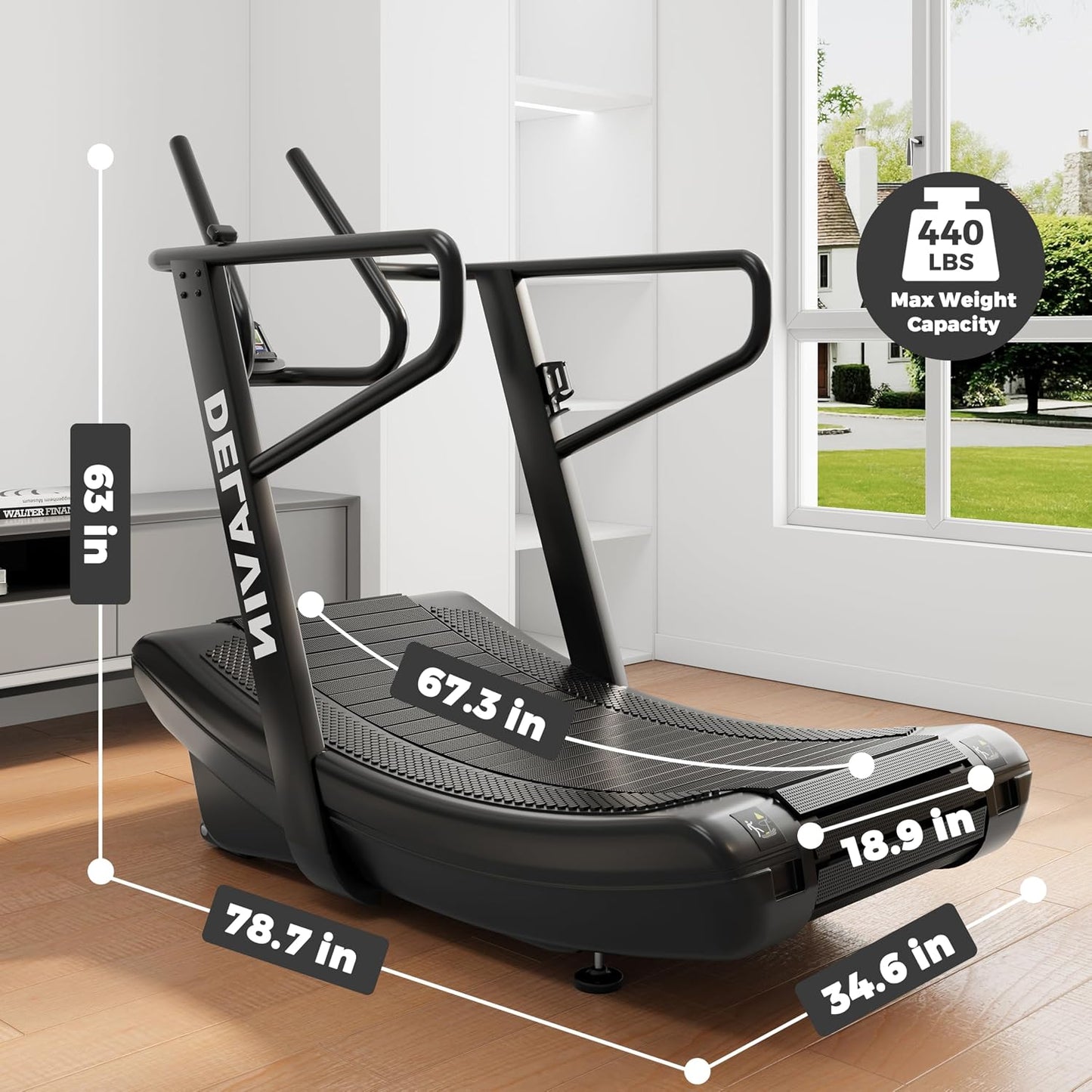 Curved Manual Treadmill, Non Electric Treadmill with 4 Resistance Levels, Motorless Treadmill with Front Digital Display and Handlebar, Wide Belt Treadmill 440LBS Capacity for Home Gym(Fba)