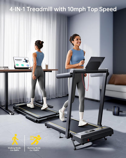 Walking Pad Treadmill with 12% Incline, 4 in 1 Foldable Treadmill with Handle Bar for Home/Office, under Desk Treadmills Portable Folding Walking Pad with App & Bluetooth Speaker, 0.6-10MPH