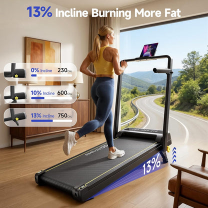 Foldable Treadmill with Incline, Walking Pad with Handle Bar 3 Level Incline, Portable Folding Treadmills for Home/Office 300 Lbs Capacity, Quiet Desk Treadmill with Remote Control & APP