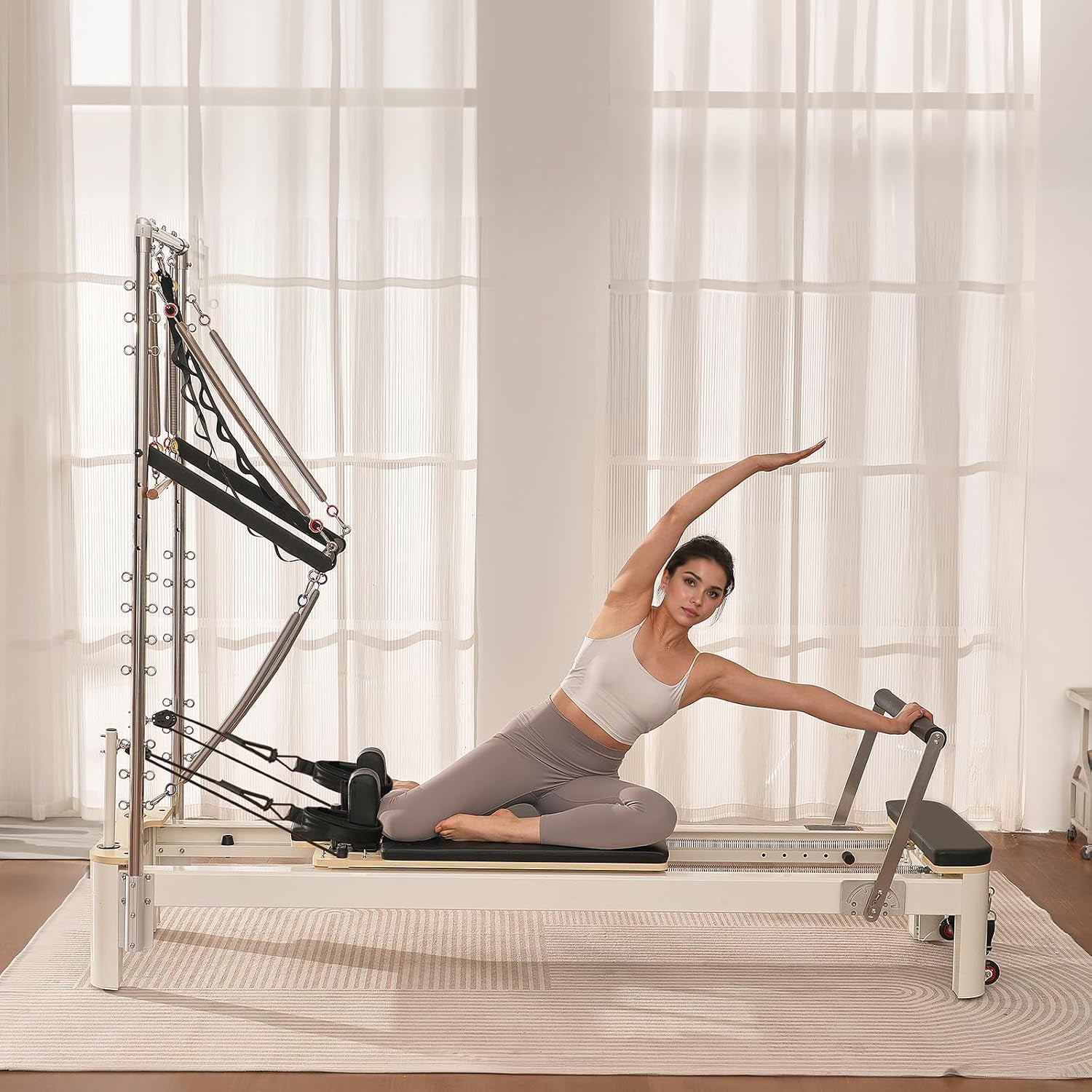 foldable Pilates Reformer, Pilates Workout Machine for Home Gym Studio Use, Pilates Bed with Dual Resistance- Spring & Cord, Reformer Set for Advanced Users and Beginners, up to 400 LBS